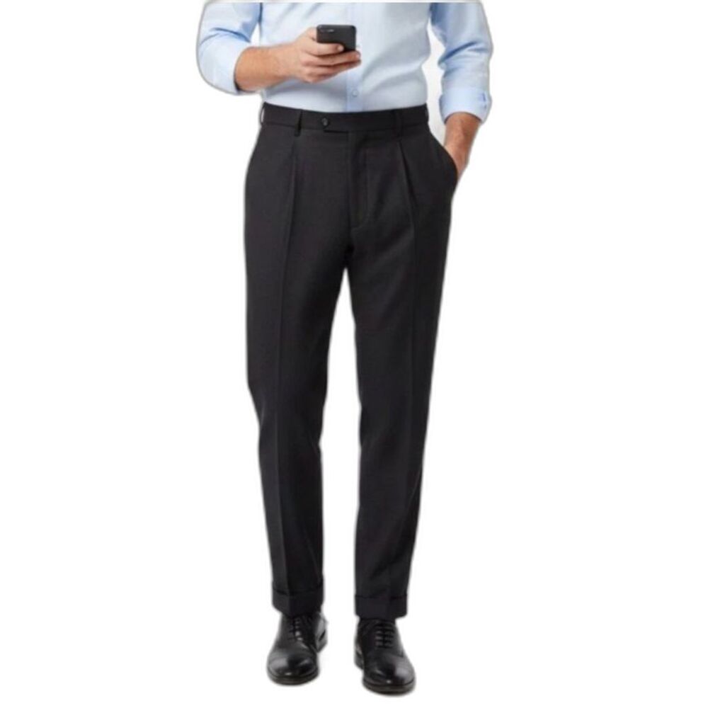 Brooks Brother Dark Navy Wool Pleated Cuffed Straight Leg Dress Pants 42 X 33